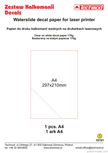 10101 - Papier do druku kalkomanii wodnych A4 biały