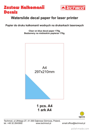 10111 - Papier do druku kalkomanii wodnych A4 niebieski