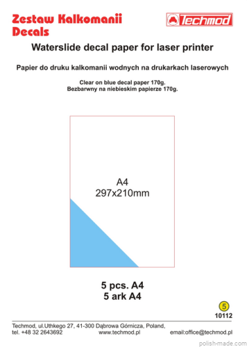10112 - Papier do druku kalkomanii wodnych A4 niebieski