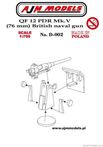 QF 12-pounder Mk V (76 mm) Brytyjska armata morska - 1/700