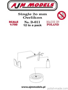 Pojedyncza armata 20 mm Oerlikon (12 szt.) - D-011 - 1/700 