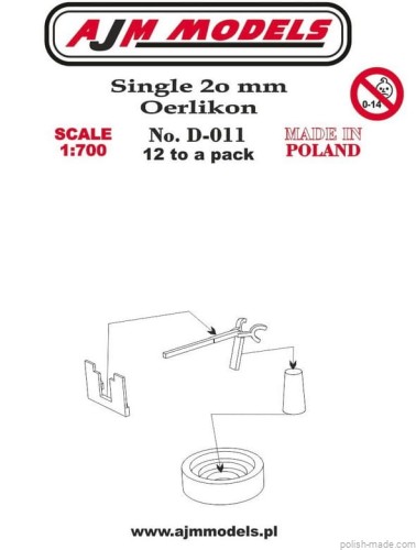 Pojedyncza armata 20 mm Oerlikon (12 szt.) - D-011 - 1/700 
