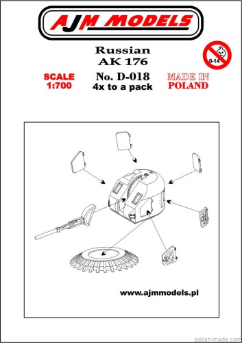 AK-176 Rosyjska armata morska kal. 76 mm (4 pcs.) - D-018 - 1/700