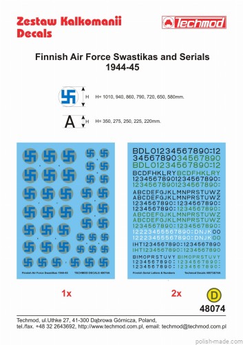 48074 Finnish Air Force Swastikas and Serials - 1/48