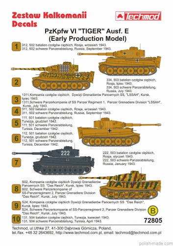72805 PzKpfw VI "TIGER" Ausf. E (Early production model) - 1/72