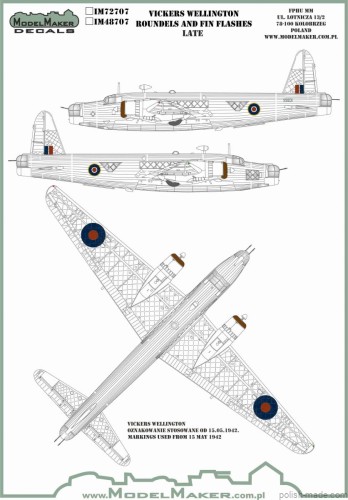 IM72707 Vickers Wellington - Roundels and Fin Flashes - Late