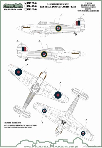 IM72704 Hawker Hurricane - Roundels and Fin Flashes - Late