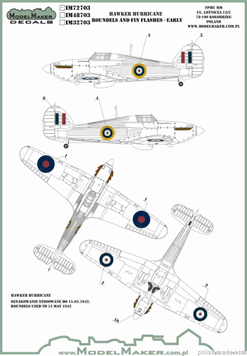 IM72703 Hawker Hurricane - Roundels and Fin Flashes - Early