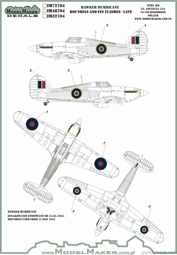 IM48704 Hawker Hurricane - Roundels and Fin Flashes - Late