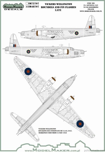IM48707 Vickers Wellington - Roundels and Fin Flashes Late (for Trumpeter kits)