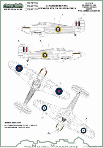 IM48703 Hawker Hurricane - Roundels and Fin Flashes - Early