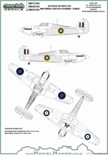 IM32703 Hawker Hurricane - Roundels and Fin Flashes - Early