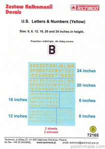 72165 Litery i numery lot.amerykańskiego - Żółte -  1/72