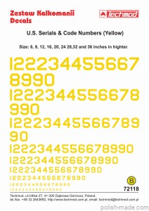 72118 numery kodowe i seryjne lot.amer. - żółte