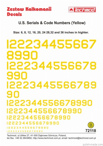72118 numery kodowe i seryjne lot.amer. - żółte