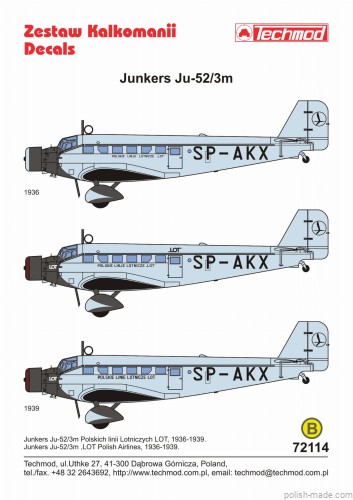 72114  JUNKERS Ju-52/3m - LOT 1936-39