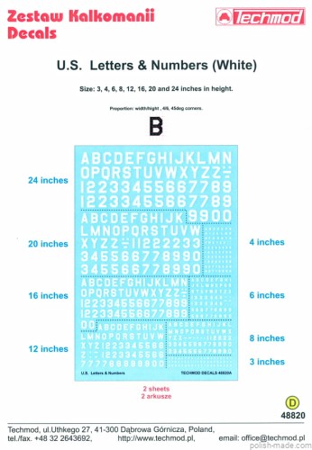 48820 Litery i numery lot.amerykańskiego - Białe