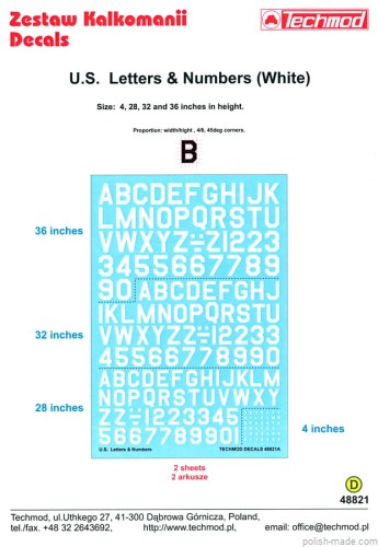 48821 Litery i numery lot.amerykańskiego - Białe