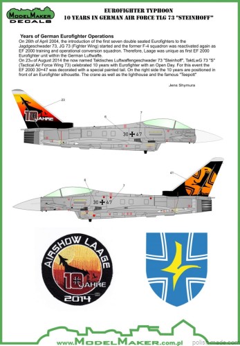 D72051 Eurofighter Typhoon - 10 Years in German Air Force TLG 73 'STEINHOFF'