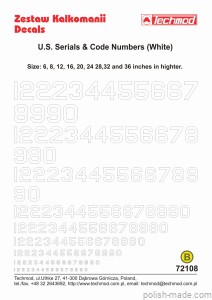 72108 numery kodowe i seryjne lot.amer. - białe