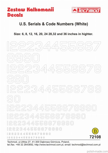 72108 numery kodowe i seryjne lot.amer. - białe